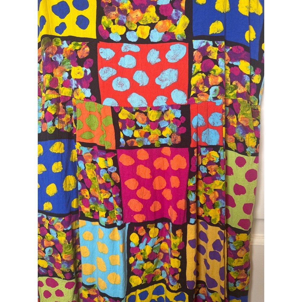 Jams World Womens Small Patchwork Polka Dot Rayon Sleeveless Midi Dress Pockets - Picture 3 of 6